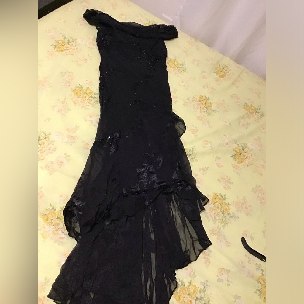 Alex Evenings Black Beaded Cowl-Neck Midi Dress